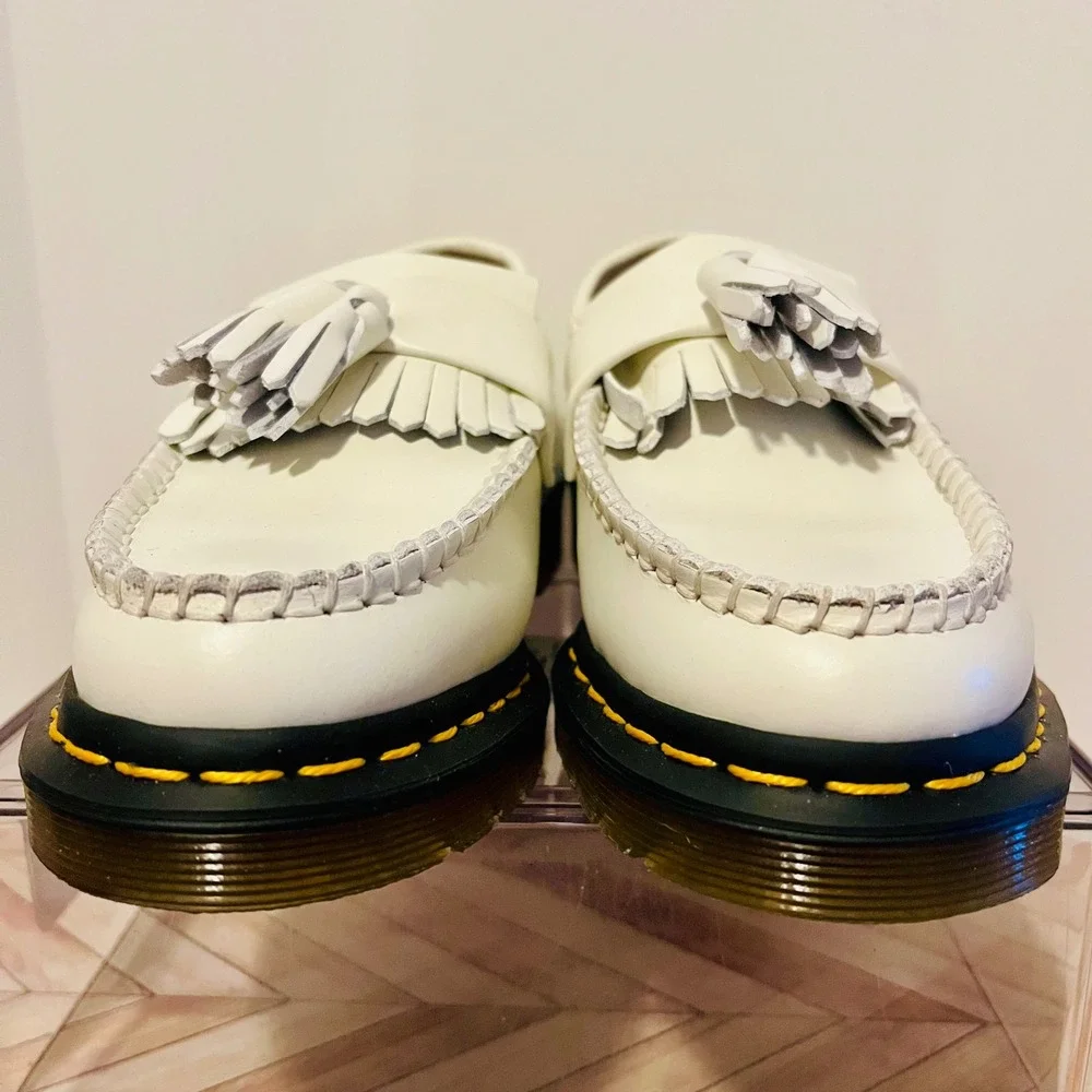 Dr Martens Adrian YS Loafers Mens 4 Womens 5 White Tassel Kiltie Smooth Leather